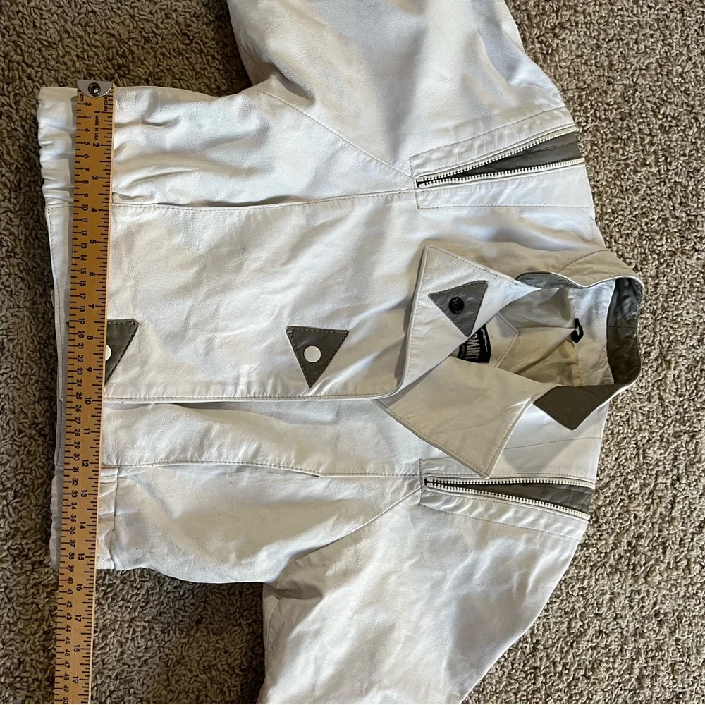 Vintage 80s Comint Argentinian White  and Gray Genuine Leather Jacket - Picture 8 of 16